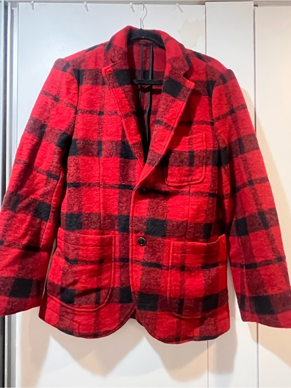 Red and Black Plaid Wool Jacket